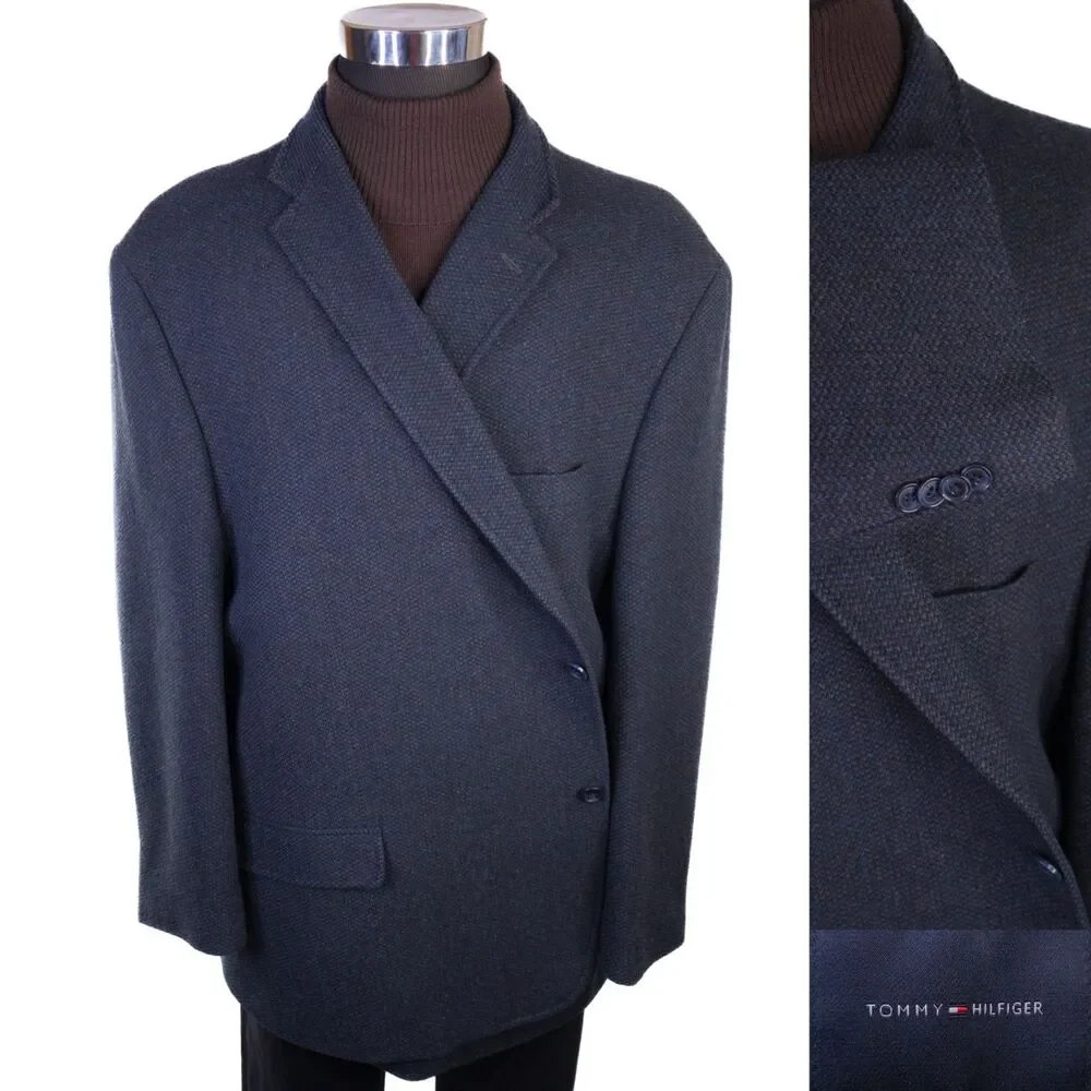 TOMMY HILFIGER Mens Wool Blazer Sport Coat Casual Jacket Size 58L Classic